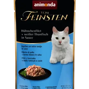 Sparpaket 18 x 50 g Animonda Vom Feinsten Adult Hühnchenfilet + Weißer Thunfisch in Sauce Katzen Nassfutter Billig